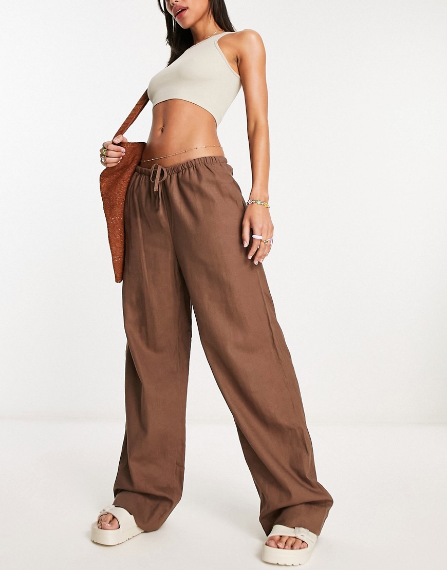 Weekday Mia Linen Mix Pants In Brown