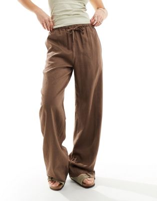 Weekday Mia Linen Mix Pants In Brown