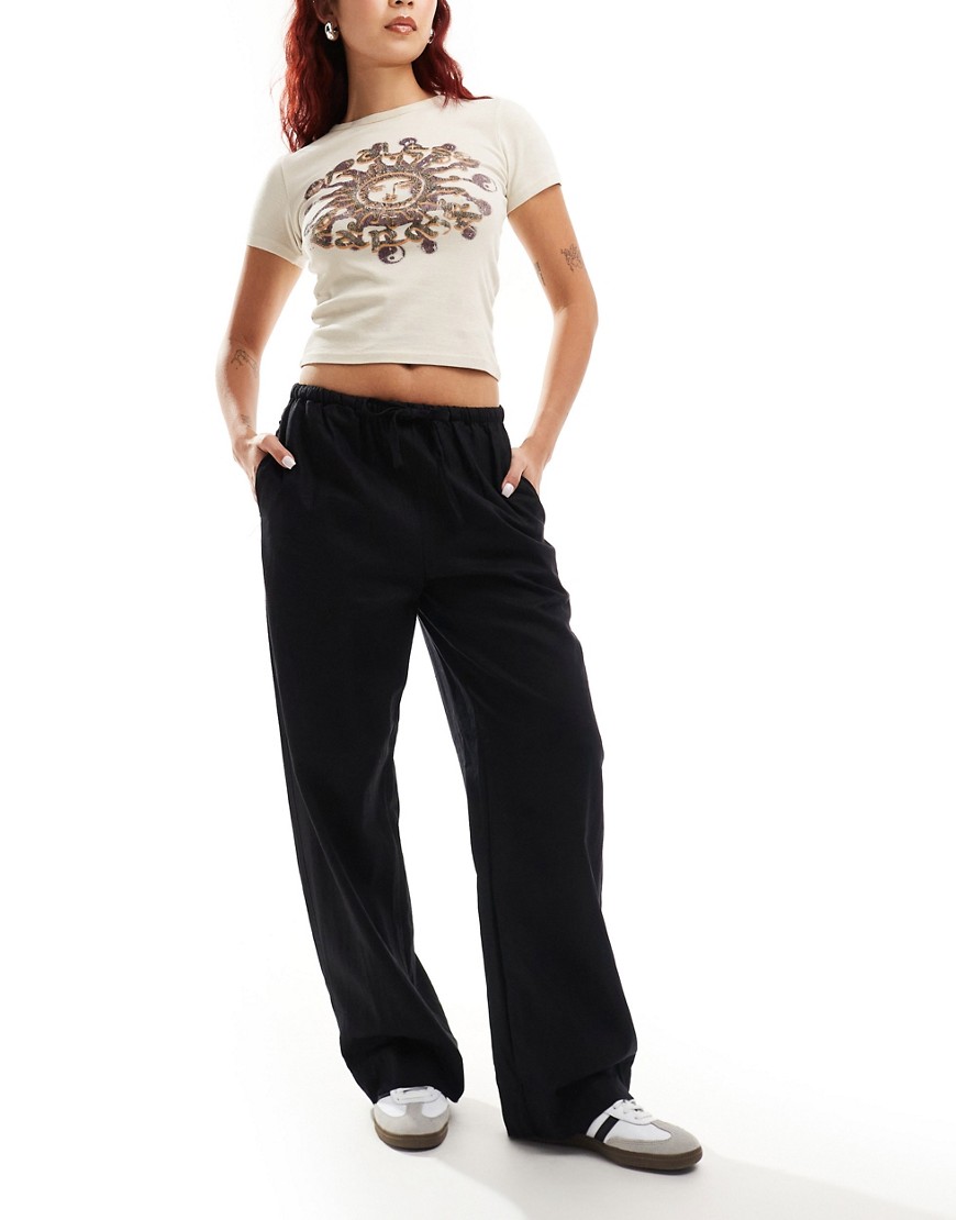 Weekday Mia linen mix trousers in black