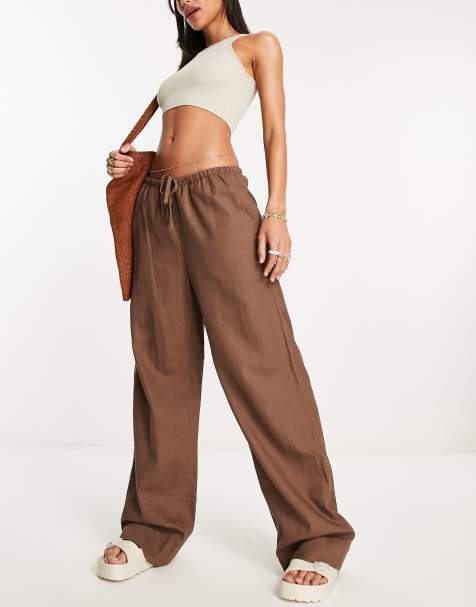 Weekday Mia linen mix trousers in brown - view 1