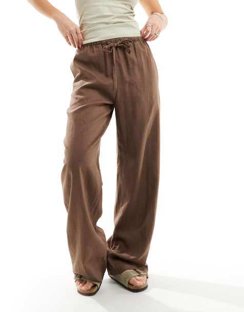 Weekday - Mia - Pantalon en lin mélangé - Marron - view 1