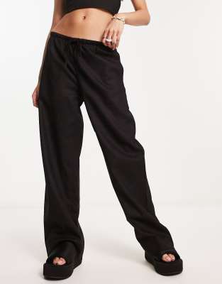 Weekday - Mia - Pantaloni in misto lino neri