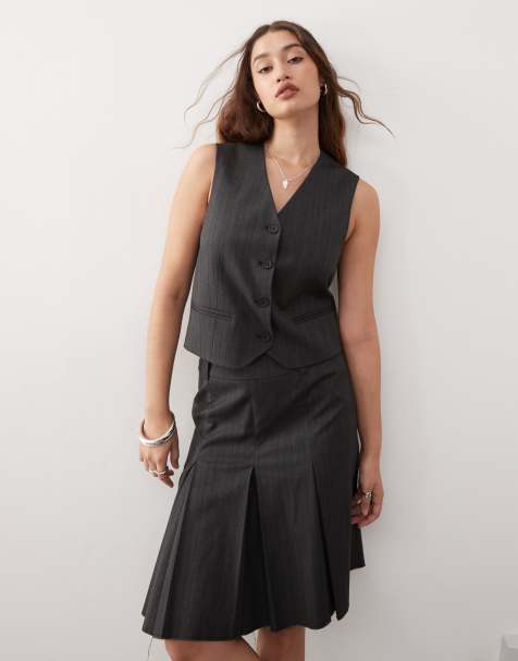 Weekday - Mica - Gilet grigio scuro gessato in coordinato - view 1