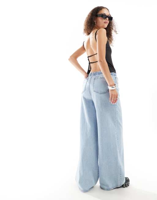 Weekday Micha cami top with open back in black