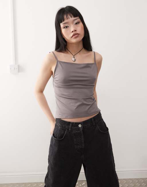 Weekday - Micha - Top aperto dietro color talpa con spalline sottili