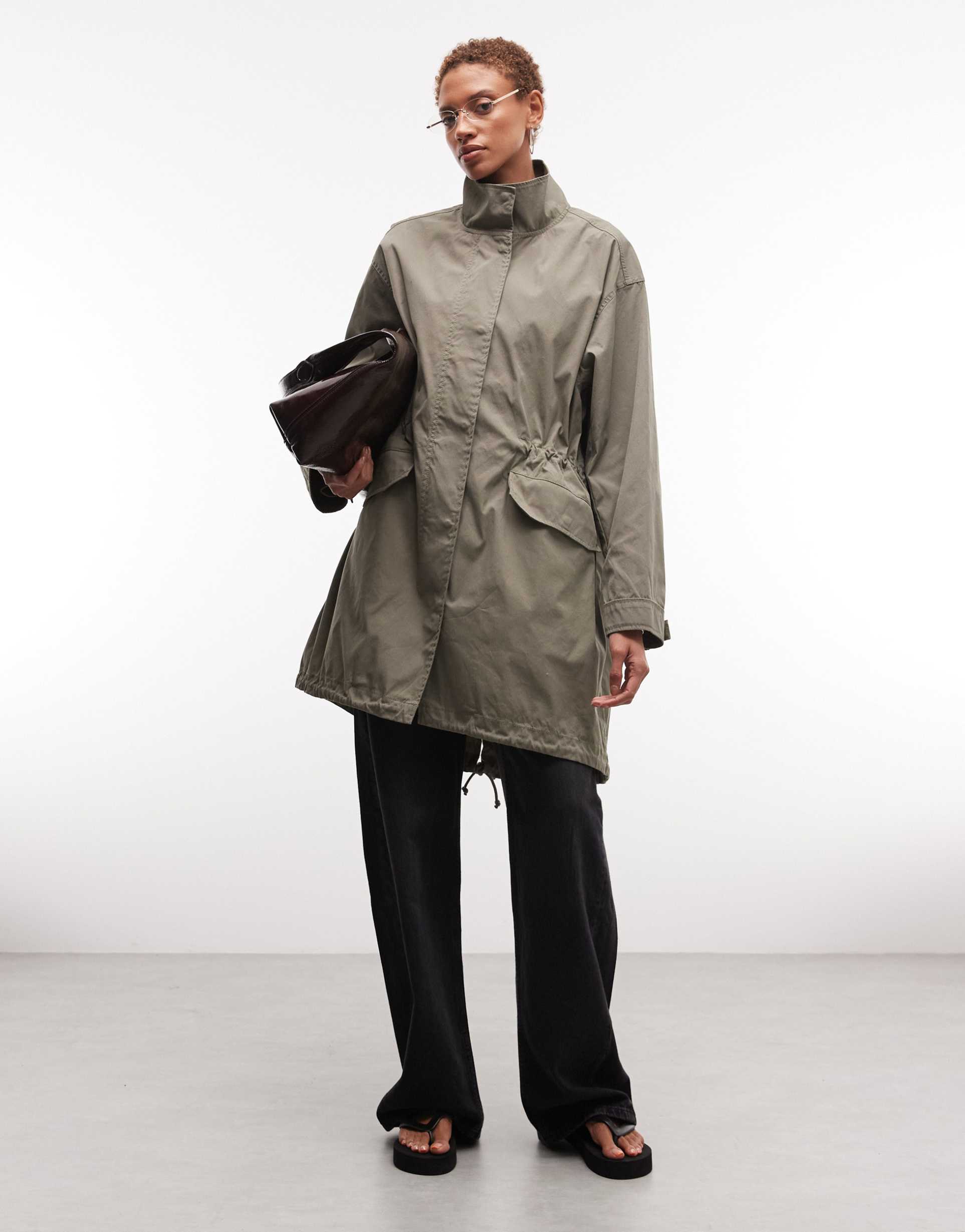weekday mid length festival parka in khaki wash