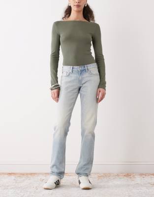 Weekday Mid Waist Straight Leg Jeans In Blue