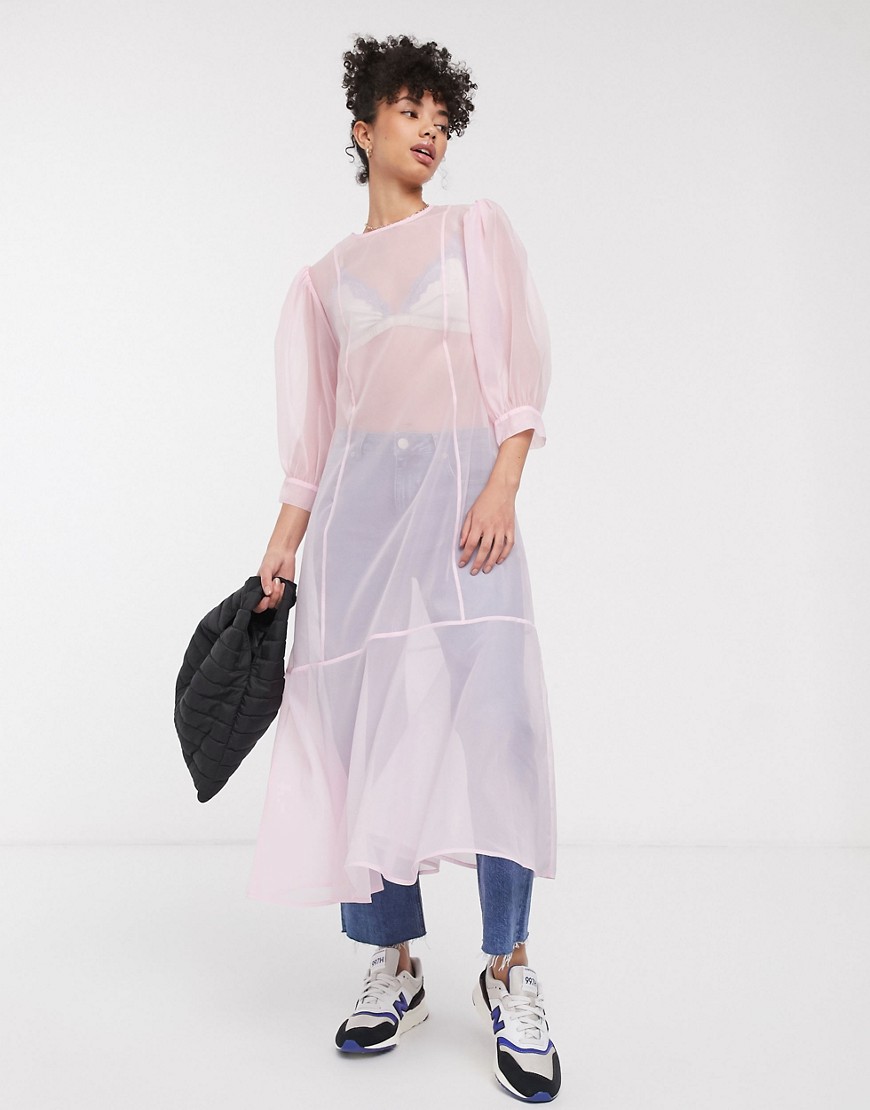 Weekday - Midi-jurk van organza met pofmouwen in lichtroze
