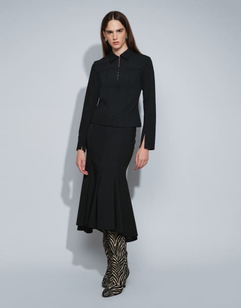 Weekday midi skirt with mermaid hem in black stripe (part of a set) - view 1
