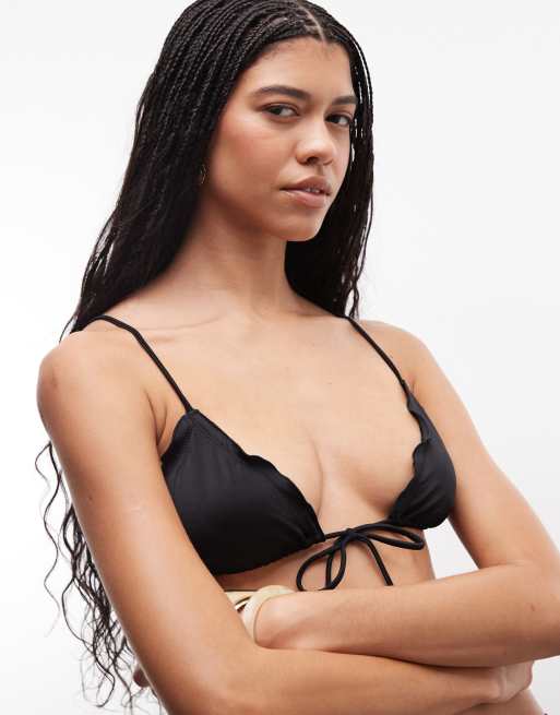 Weekday – Mieszaj i łącz – Czarne bikini z falbankami: wiązana z przodu góra z trójkątnymi miseczkami i dół, 2 z 3