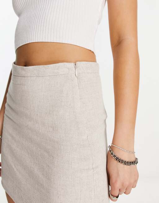 Weekday Millie linen mix mini skirt in off-white