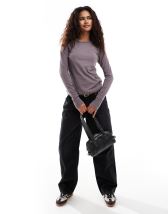 Brave Soul cotton ribbed long sleeve top in grey