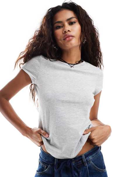 Weekday Milly super soft slim fit t-shirt in grey melange - view 1