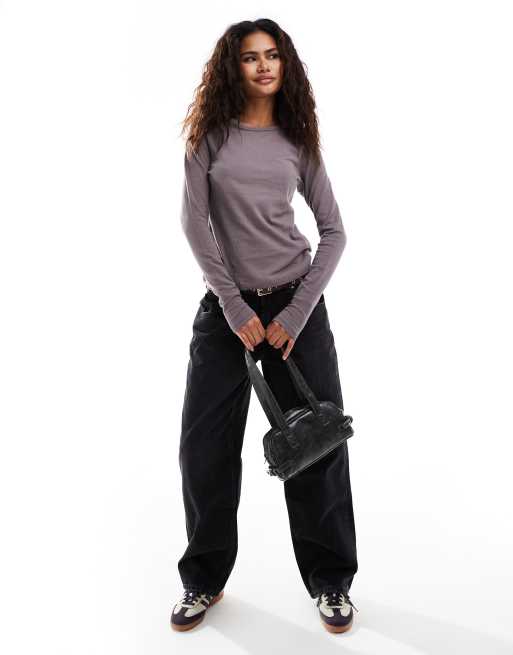 Weekday - Milly - Superzacht slim-fit T-shirt met lange mouwen in molgrijs