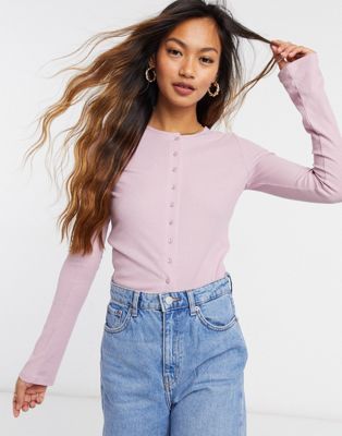 Weekday Minerva long sleeve button through cardigan in lilac - ASOS Price Checker