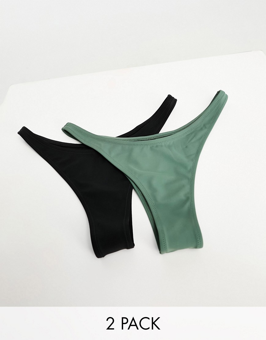 Weekday Mini brazilian bikini bottom 2 pack in black & khaki grey-Multi