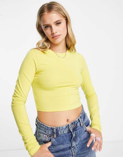 onderhoud vriendschap Verzoekschrift Weekday - Mini - Crop top met lange mouwen in geel | ASOS