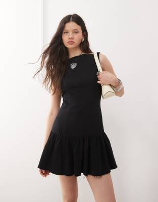 Weekday Mini Dress With Open Back And Bubble Hem In Black