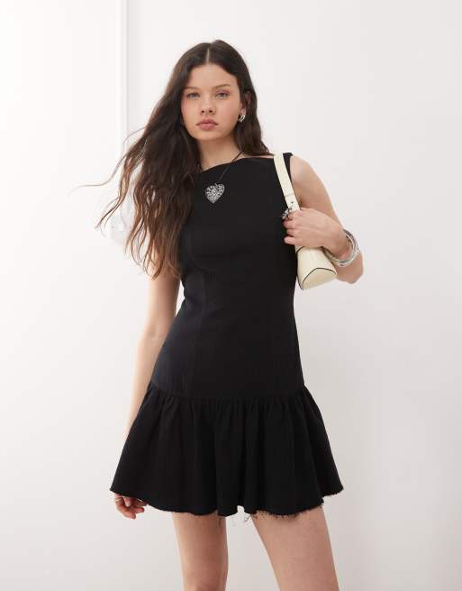 Weekday mini dress with open back and bubble hem in black