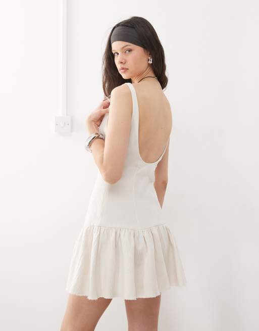 Weekday mini dress with open back and bubble hem in white, 3 of 4