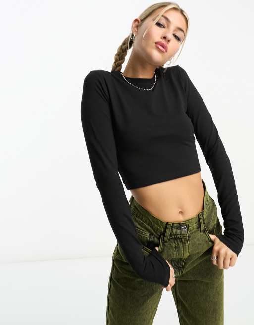 Vintage Black Crop Top Basic Cropped Tank Top For Women Loose Fit