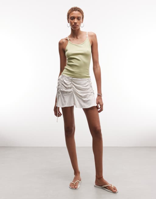 Weekday mini skirt with gathered hook and eye detail in off white, 2 of 5