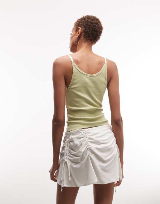 Weekday mini skirt with gathered hook and eye detailing in off white, 5 of 5