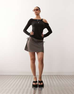 Weekday Mini Skirt With Ruched Side Detail In Gray