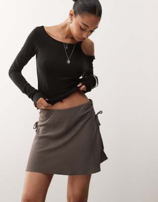 Weekday Mini Skirt With Ruched Side Detail In Brown