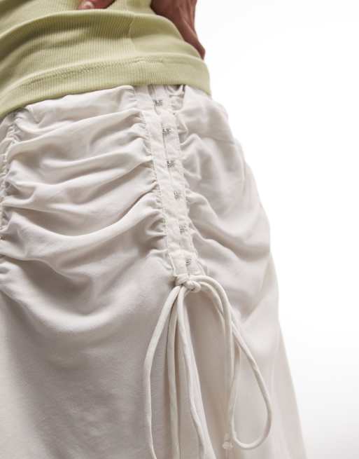 Weekday - Minigonna bianco sporco raccolta con gancetti e occhielli, 3 di 5
