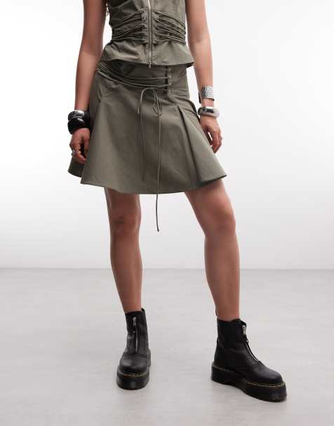 Weekday - Minirok met veters in kaki, deel van co-ord set - view 1
