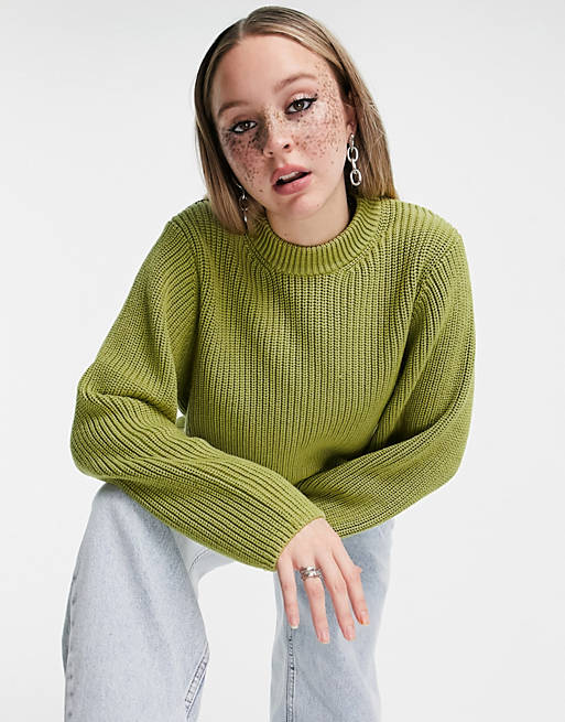  Weekday Minnie recycled polyester sweater in bright lime green 