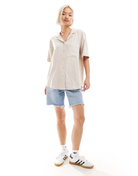 Weekday - Mira - Blusa a maniche corte bianco sporco in misto lino - view 1