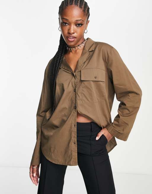 Weekday Mira oversized shirt in brown