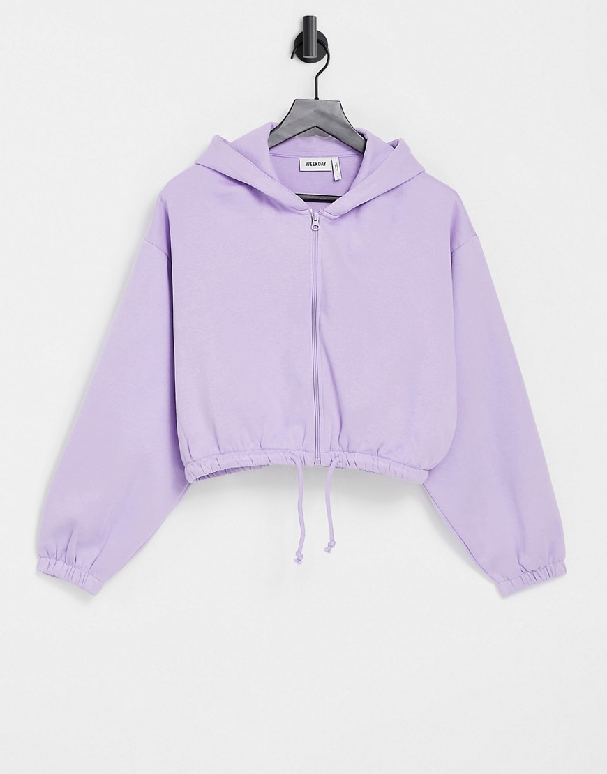 Weekday Miriam organic cotton blend hoodie with zip front in lilac-Purple