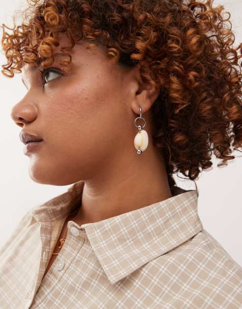 Weekday mismatched shell earrings in silver - view 1