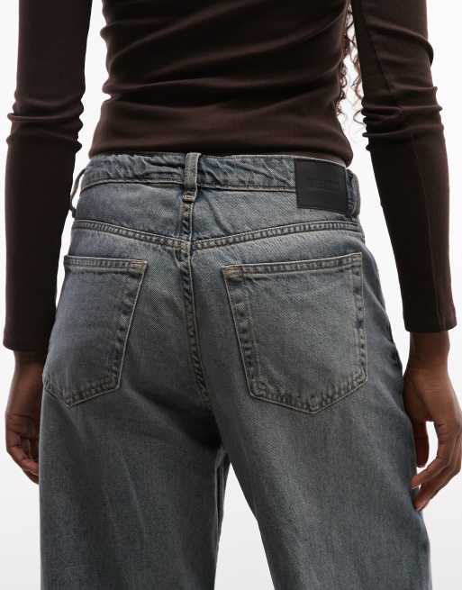 Weekday Missy lavtaljede baggy jeans i falmet mørkeblå vask, 5 af 5