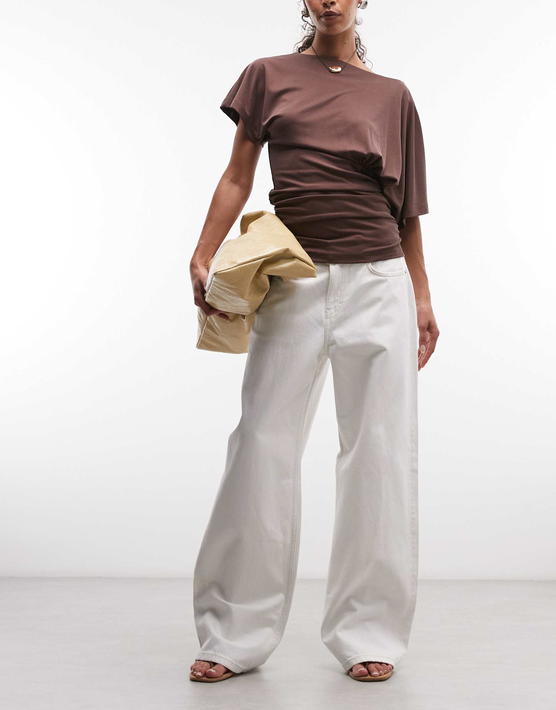 weekday missy low waist loose fit jeans in off white