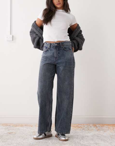 Weekday Missy low waist loose fit jeans in streaky blue wash - view 1