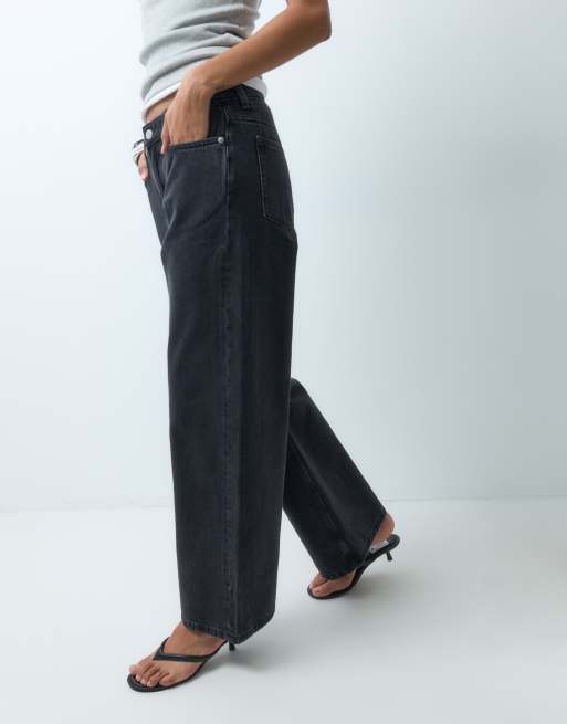 Weekday – Missy – Obszerne jeansy z obniżonym stanem w spranym czarnym kolorze, 5 z 5