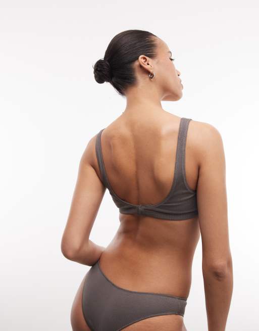 Weekday mix and match clean rib knit plunge bra in dark mole, 4 of 4