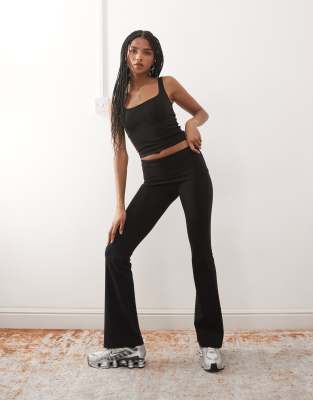 Weekday Mix And Match Double Layer Seamless Stretch Square Neck Top In Black