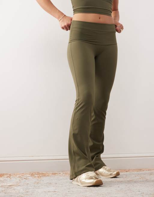 Weekday Mix and Match sports seamless stretch flared leggings in khaki, 3 of 5