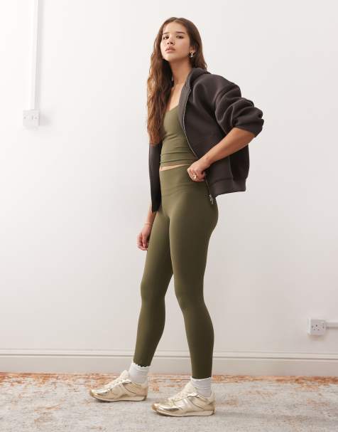 Weekday - Mix en match - Naadloze sportlegging met stretch in kaki - view 1