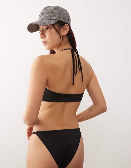Weekday - Mix & Match - Top bikini a triangolo nero con dettaglio attorcigliato sul davanti, 4 di 4