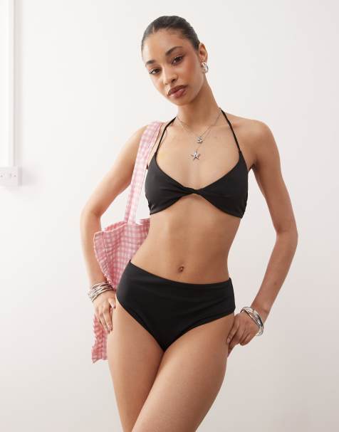 Weekday mix & match twist front bikini top and high waist bikini bottoms in black - view 1