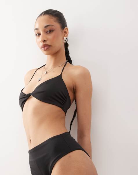 Weekday mix & match twist front bikini top in black