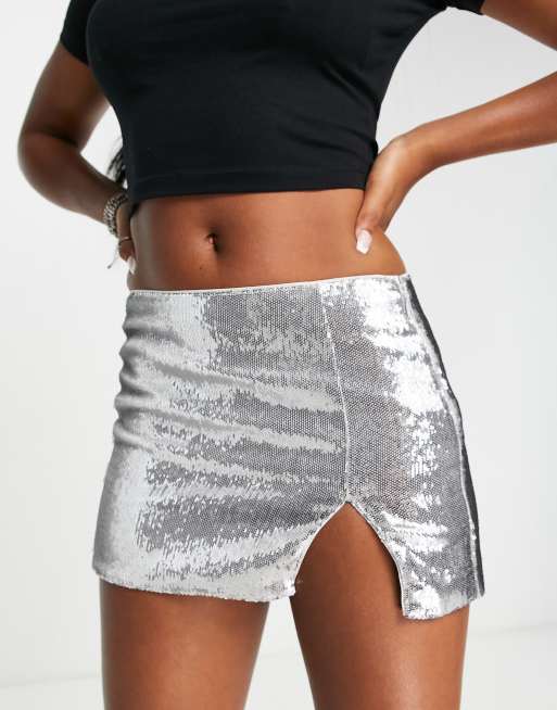 Weekday Moa sequin mini skirt in silver