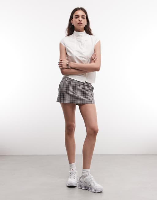 Weekday mock neck asymmetric top with seam detail and press studs in off white, 2 of 4