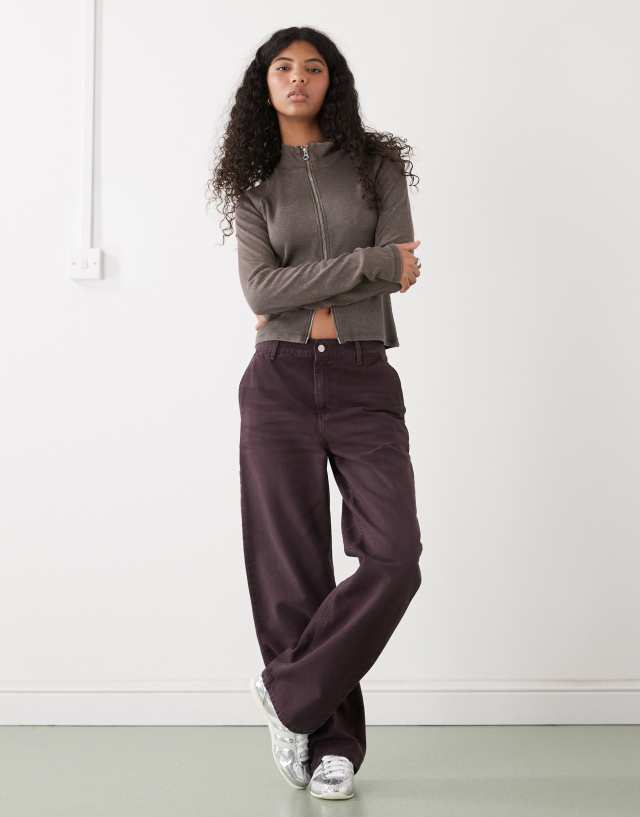 Weekday mock neck zip through long sleeve top in washed grey | ASOS